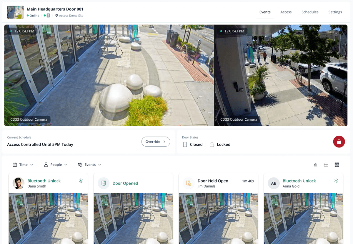 Verkada Command: a door's events with the matching video clip