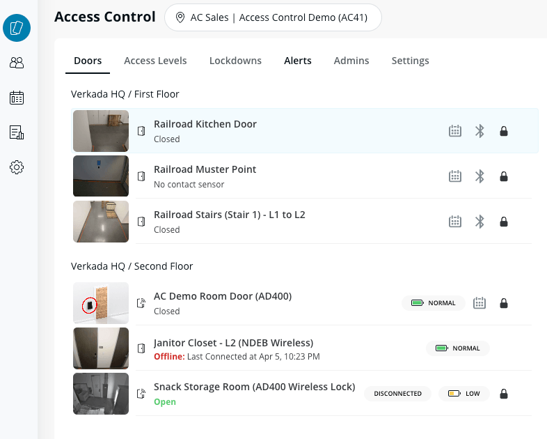 Verkada Command: the list of doors with live status
